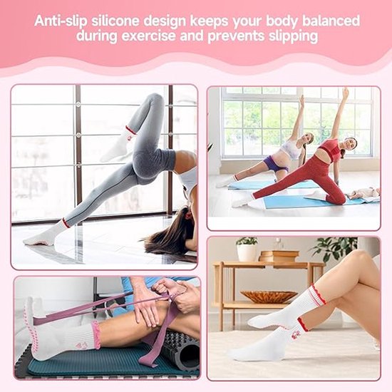 6 Paar - Dames Ruche Antislip Yoga Gripsokken - Antislip sokken - Kersen Hartjes Geborduurde Zachte Sokken - Katoen - Wit - Zachte Ademende Sokken - Voor Binnen Gebruik, Pilates, Ballet & Fitness van Merkloos — afbeelding 2