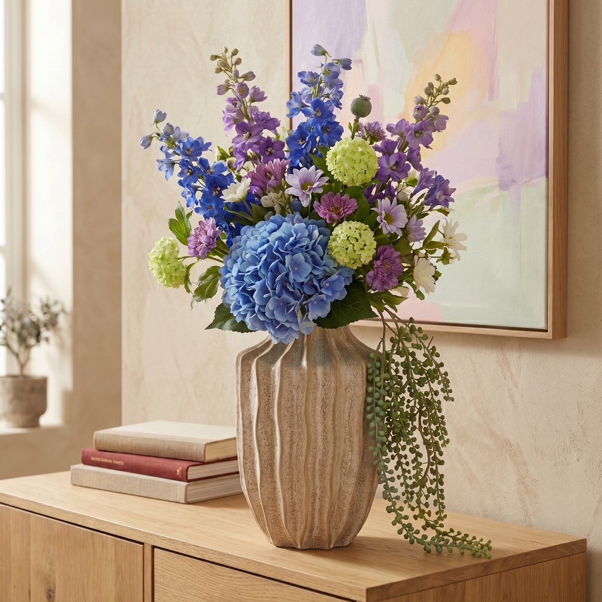 maxifleur Kunstplanten Handgebonden kunstboeket Maeve Riga - Wit/Blauw 80cm Meerkleurig