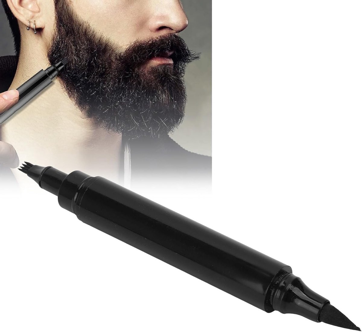 Beard Pencil voor Mannen - 2 in 1 Styling Pen met 4-Punts Applicator voor Zweetbestendige en Langdurige Bedekking van Baard en Snor in Donkerbruin