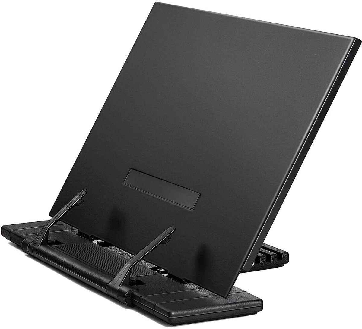 RUX® Boeksteun – Boekstandaard Met Verstelbare Helling – Boekenhouder - Kookboek Houder – Boekhouder Voor lezen, Keuken en Kantoor – Boekenstandaard - Zwart - 24cm x 28cm x 2cm
