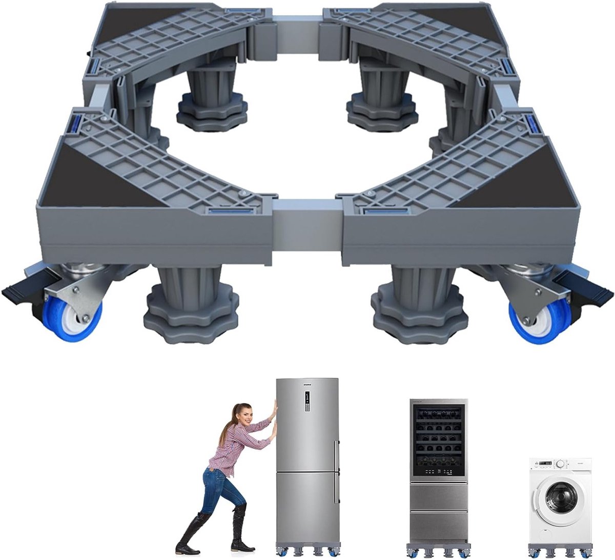 Verstelbaar telescopisch koelkastrek voor elektrische apparaten, trillingsarme waswagen met draaibare wielen en stevige poten voor eenvoudig verplaatsen van meubels en apparaten