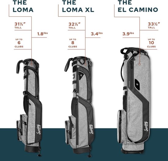 Sunday Golf Loma tas - Lichtgewicht tas met riem en standaard - Gemakkelijk te dragen Pitch n Putt golftas - Par 3- en Executive Cursussen, 31 inch hoog van Sunday Golf — afbeelding 3