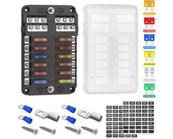 DaierTek 12-weg zekeringblok, 12 Volt Blade zekeringblok met LED-indicator 12 Circuit zekeringkast 12 V ATO/ATC Marine zekeringspaneel 24V met waterdichte afdekking zekeringklemmen voor automotive
