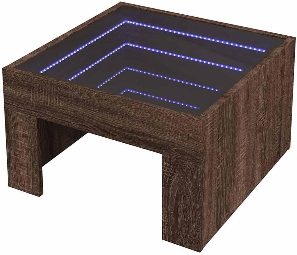 Salontafel met LED - Bijzettafel Woonkamertafel - Sfeer Creëren - Infinity Spiegel Effect - 50x50x30 cm - Bruin Eikenkleurig