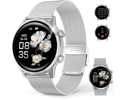 Smartwatch – Nieuw dameshorloge – 1,39-inch scherm – Sporthorloge voor dames – Bellen en gebeld worden – Slaapregistratie en stappenteller – Compatibel met Android 5.0 of hoger / iOS 9.0 of hoger – Zilverkleurig – Inclusief 2 horlogebandjes