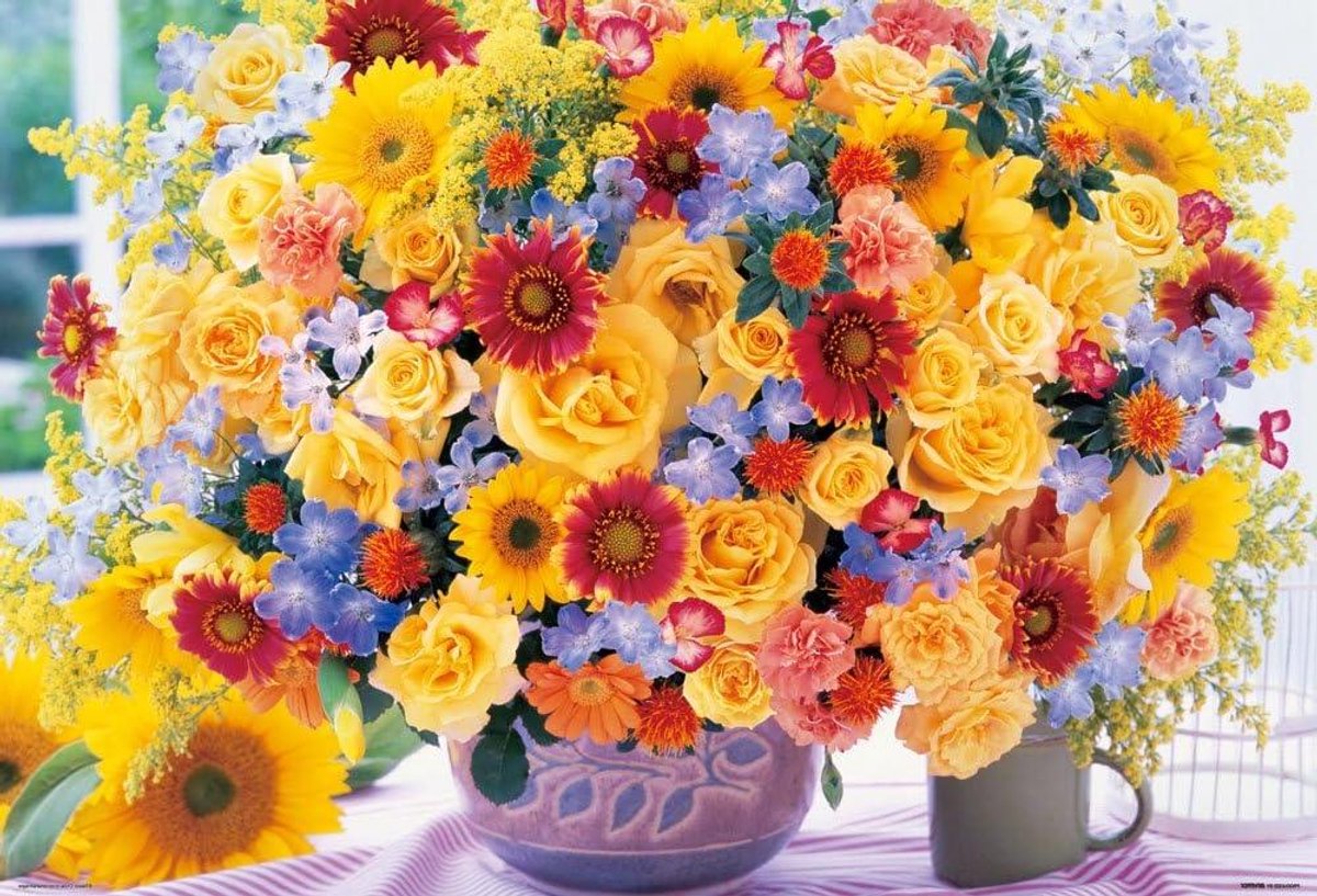 Legpuzzel 1000 stukjes - Bloemen Puzzel - Ontspanning Thuis - Kleurrijke Therapie - 49 x 72 cm - Geel