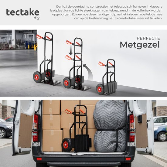 Diable pliable pour le déménagement et le Transports, pelle de chargement avec cadre en acier et pneus pneumatiques, capacité de charge jusqu'à 100 kg