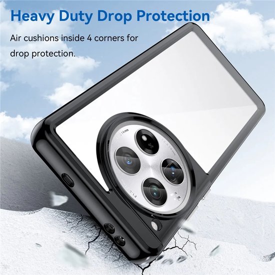 Coque de téléphone noire avec protection par coussin d'air aux coins, sur fond brisé.