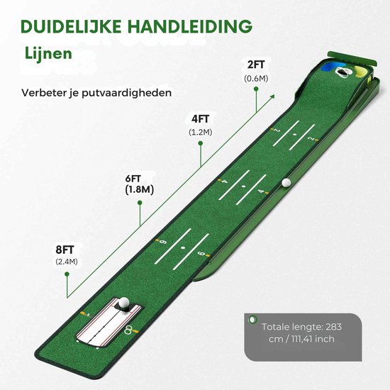 Golf Putting Mat met Automatische Balretour – Professionele Golf Oefenmat voor Thuis & Kantoor – Incl. Trainingslijnen & Ball Return Systeem van GOLF — afbeelding 2