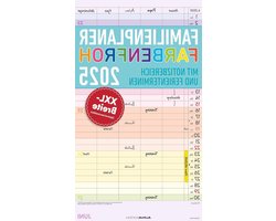 Alpha Edition - Familienplaner Farbenfroh 2025 Familientimer, 26x45cm, Familienkalender mit 5 Spalten für Termine, viel Platz für Notizmöglichkeiten, Ferientermine DE/AT/CH, deutsches Kalendarium