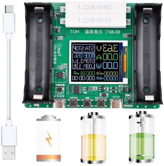 Batterij Tester - Accu Capaciteit Meter - Batterij Onderhoud - Digitaal LCD Display - Meet mAh