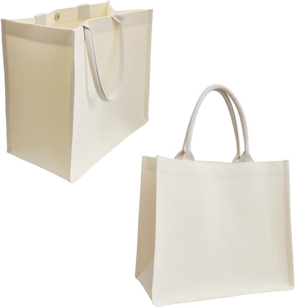Set van 2 beige katoenen shoppertassen met magneetsluiting