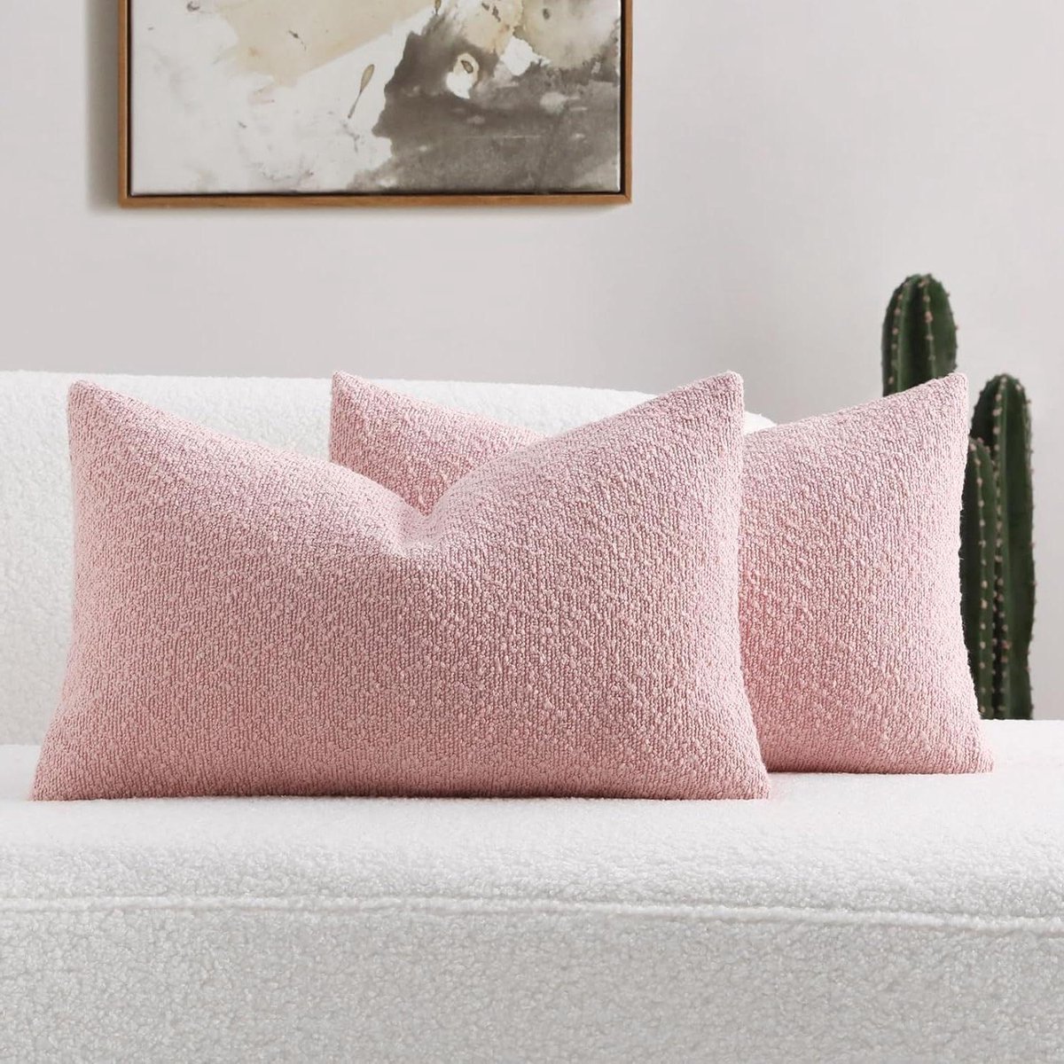 Decoratieve Kussenhoezen - Sierkussenslopen - Woonkamer Decoratie - Zachte Bouclé Stof - 30x50 cm - Roze