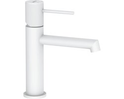Krobec Wastafelkraan van roestvrij staal, voor badkamer, koud en warm water, eengreepsmengkraan voor wastafel, modern, elegant (mat wit)