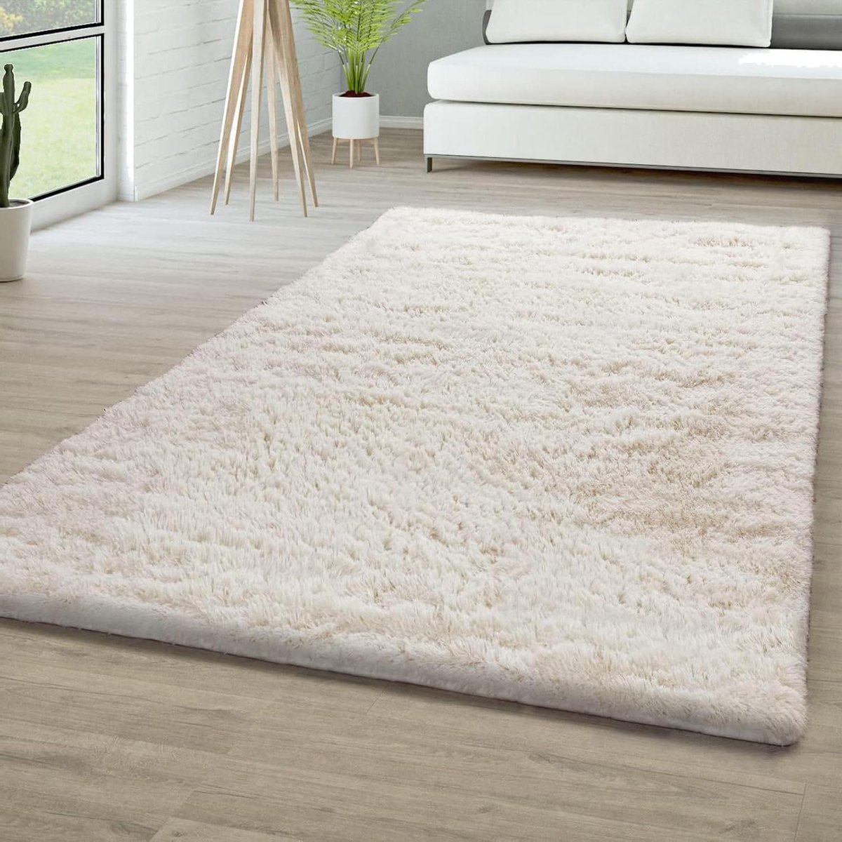 Hoogpolig Vloerkleed 180 x 250 cm Waterafstotend Vloerverwarming Pluizige Shaggy Vloermatt