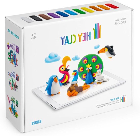 Hey Clay Interactieve klei voor kinderen, boetseerklei, 18 containers, doe-het-zelf-knutselset, app, kinderspeelgoed (vogels)