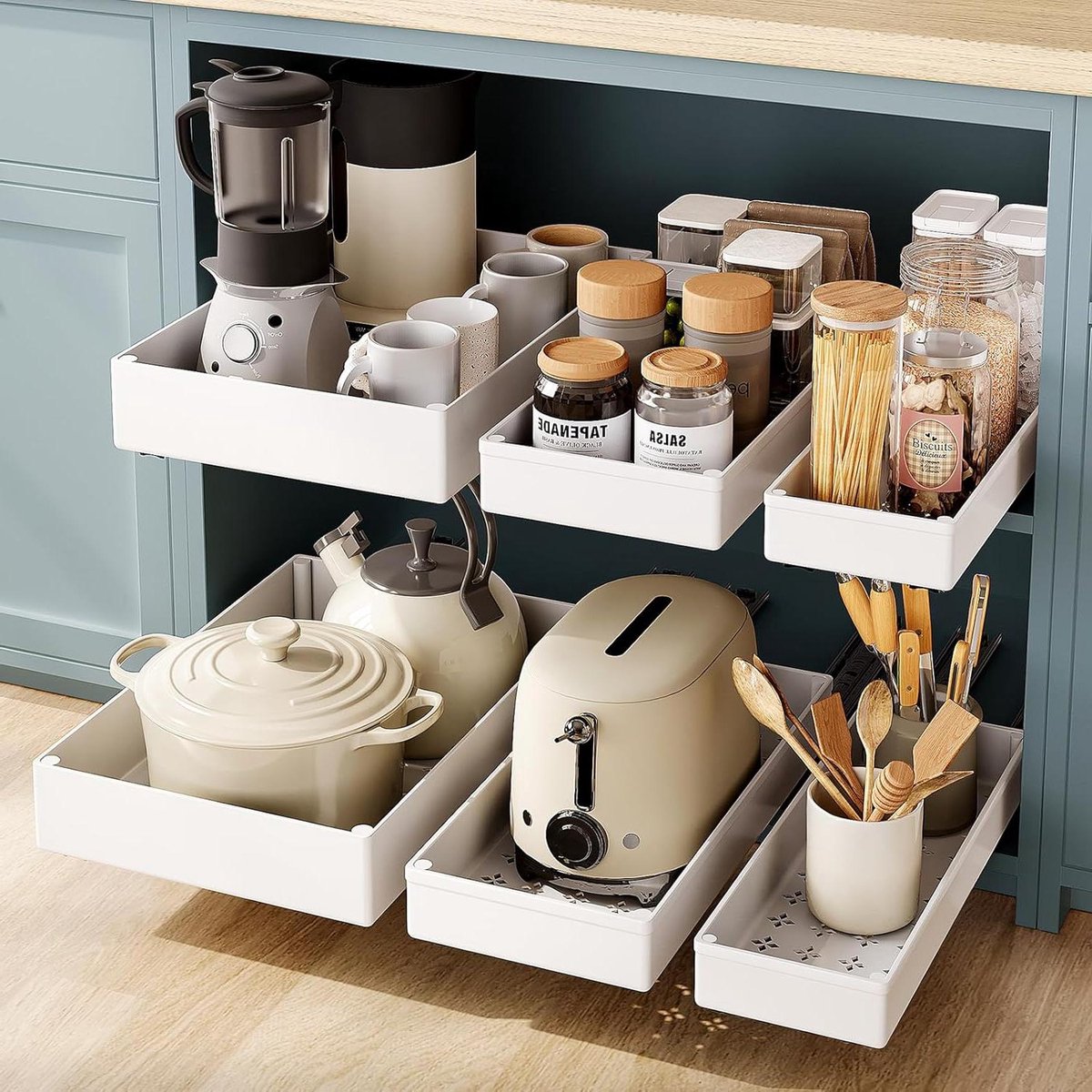 Uitschuifbare Lades - Keuken Organizer - Kasten Organiseren - Geen Boren Nodig - 3 Stuks Wit