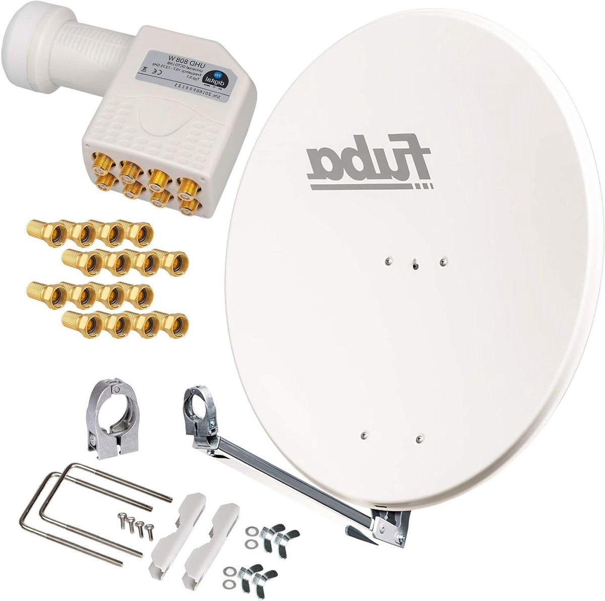 Satellietantenne Set - Schotelantenne Digitale Ontvangst - TV Signaal Ontvangen - Hoge Stabiliteit Inklapbaar - 80cm Aluminium Kom - Wit