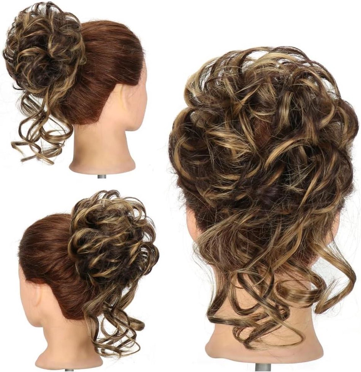 Haarstuk Golvend Krullend - Haar Broodje Chignon - Snel Kapsel Maken - Met Elastische Band