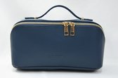 SKINTONE SKIN® - Toilettas – Cosmetica Tas Dames – Grote Capaciteit- Leder Luxe Make-up Organizer & Beautycase – Reis Toilettas / Make-up Etui – Vakantie Tas – Openklapbare Toilettas – Multifunctioneel – Waterproof - Sapphire Night Blauw