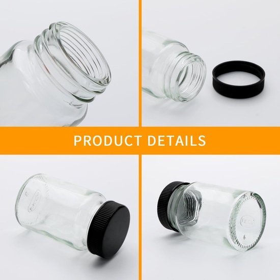 60 ml Plastic Shot Bottles voor Vullen - 12 Herbruikbare Kleine Glazen Mini Flessen met Labels voor Sap - Gember - Shotflesjes Kleine Glazen Flesjes met Lekvrije Dop - Specerijen - Zwart — afbeelding 2