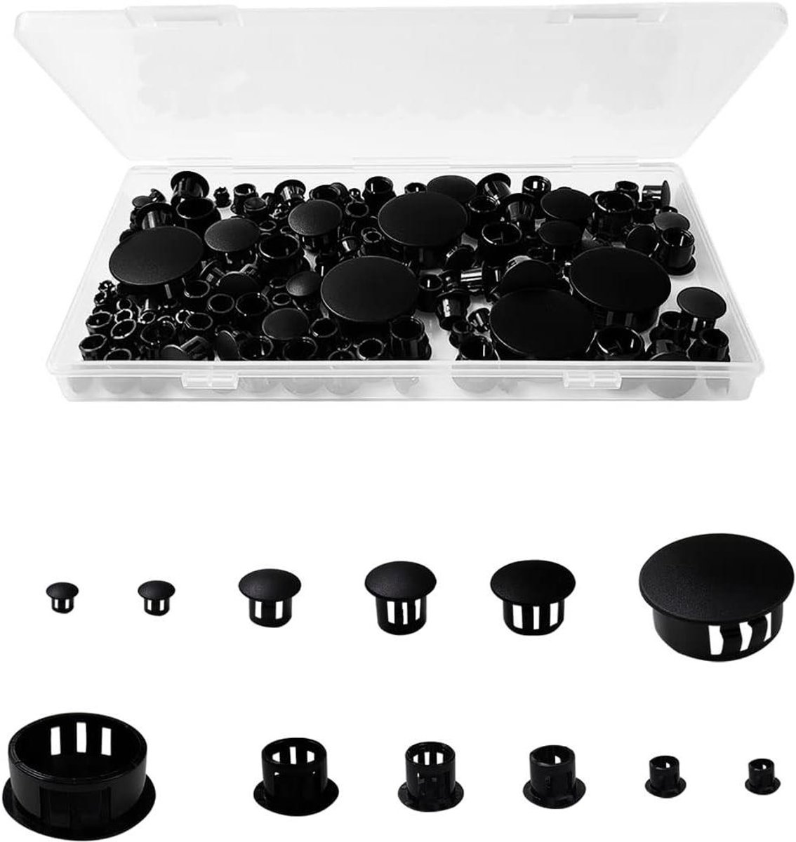 Plastic Gatpluggen - Zwarte Stekkers - Gaten Afwerken - 6 Maten Set - 5-25 mm - Zwart