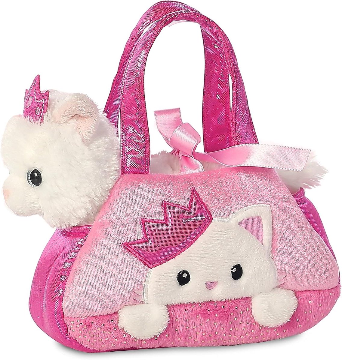 Pluche Dier - Knuffel Tas - Spelen en Reizen - Afneembare Kitty - 14 cm - Roze Wit