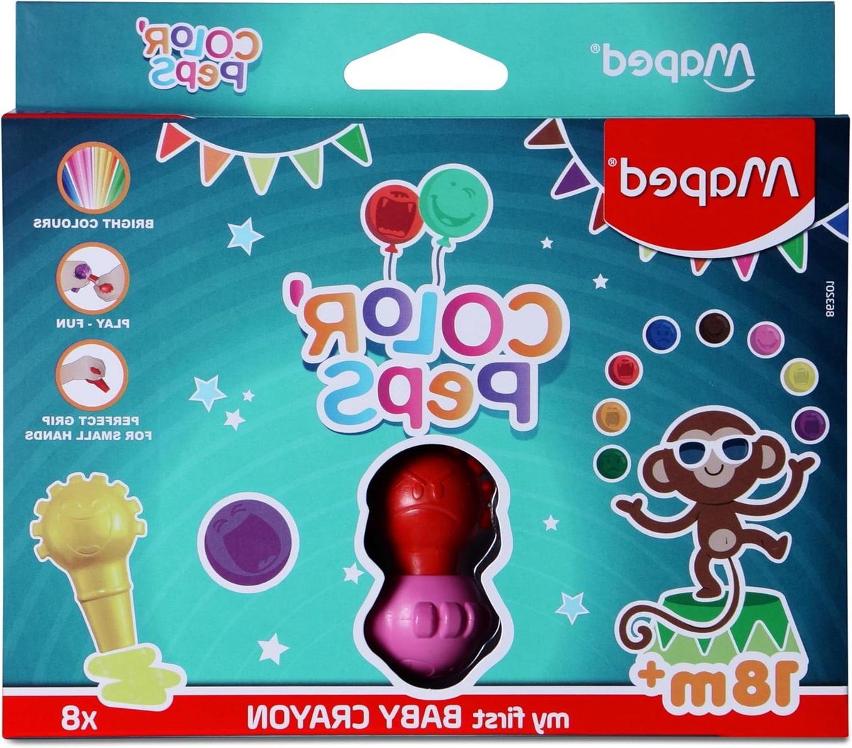 Baby Crayon Set - Peuter Kleurpotloden - Vroeg Leren Tekenen - Ergonomische Bol Vorm - 8 Heldere Kleuren