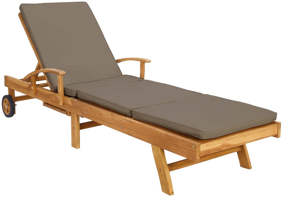 vidaXL - Ligstoel - met - kussen - 100% - Polyester - Solid-Teak