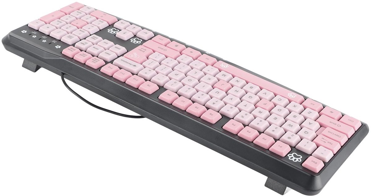 Qcwwy USB Bedraad Kleurrijk Cartoon Toetsenbord voor Kinderen en Gaming - Zwart Roze
