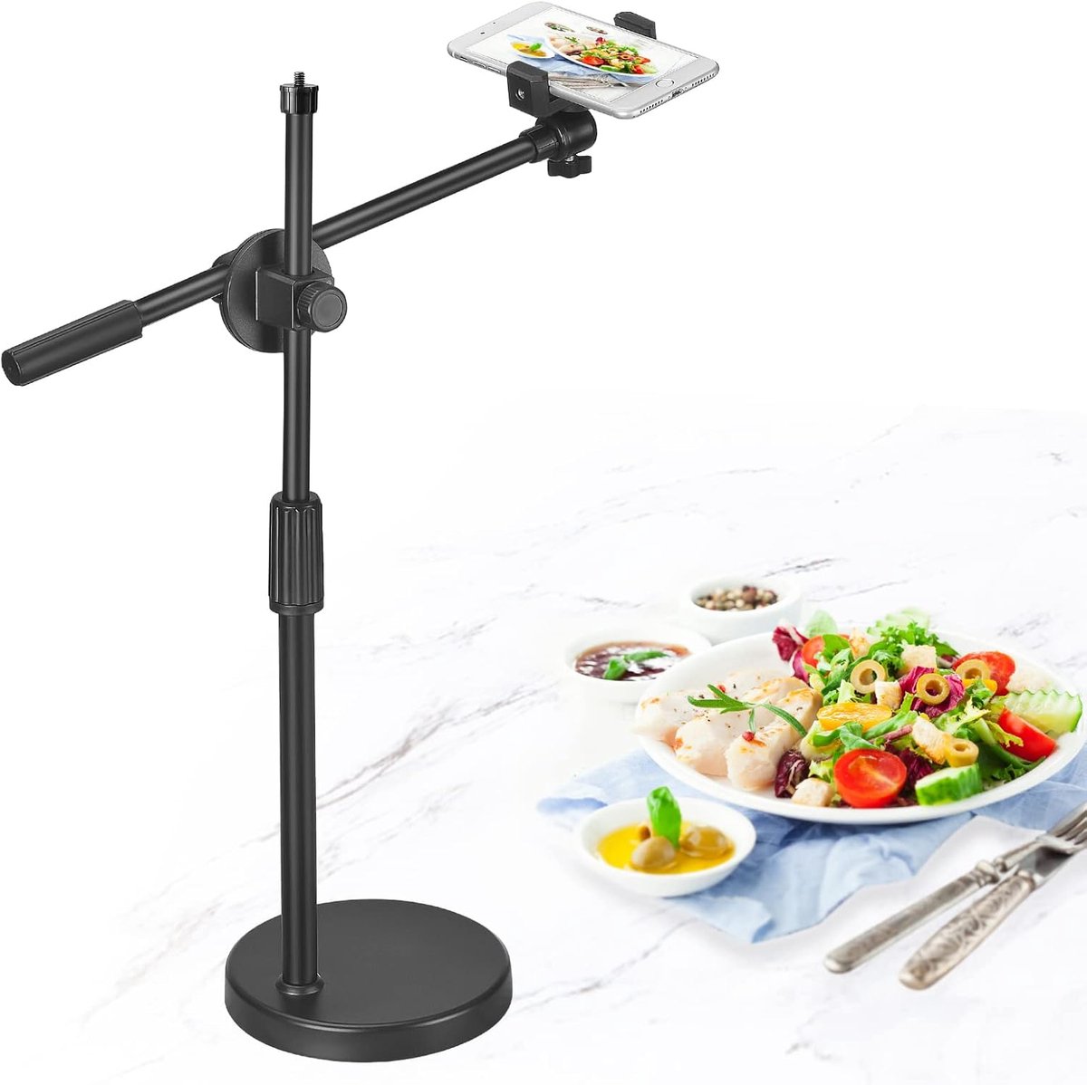 Desktop Telefoonhouder Live Streaming - Verstelbare Hoogte En Hoek - Stabiele Ronde Basis - 36-52 Cm - Voor Productvideo's En Shops
