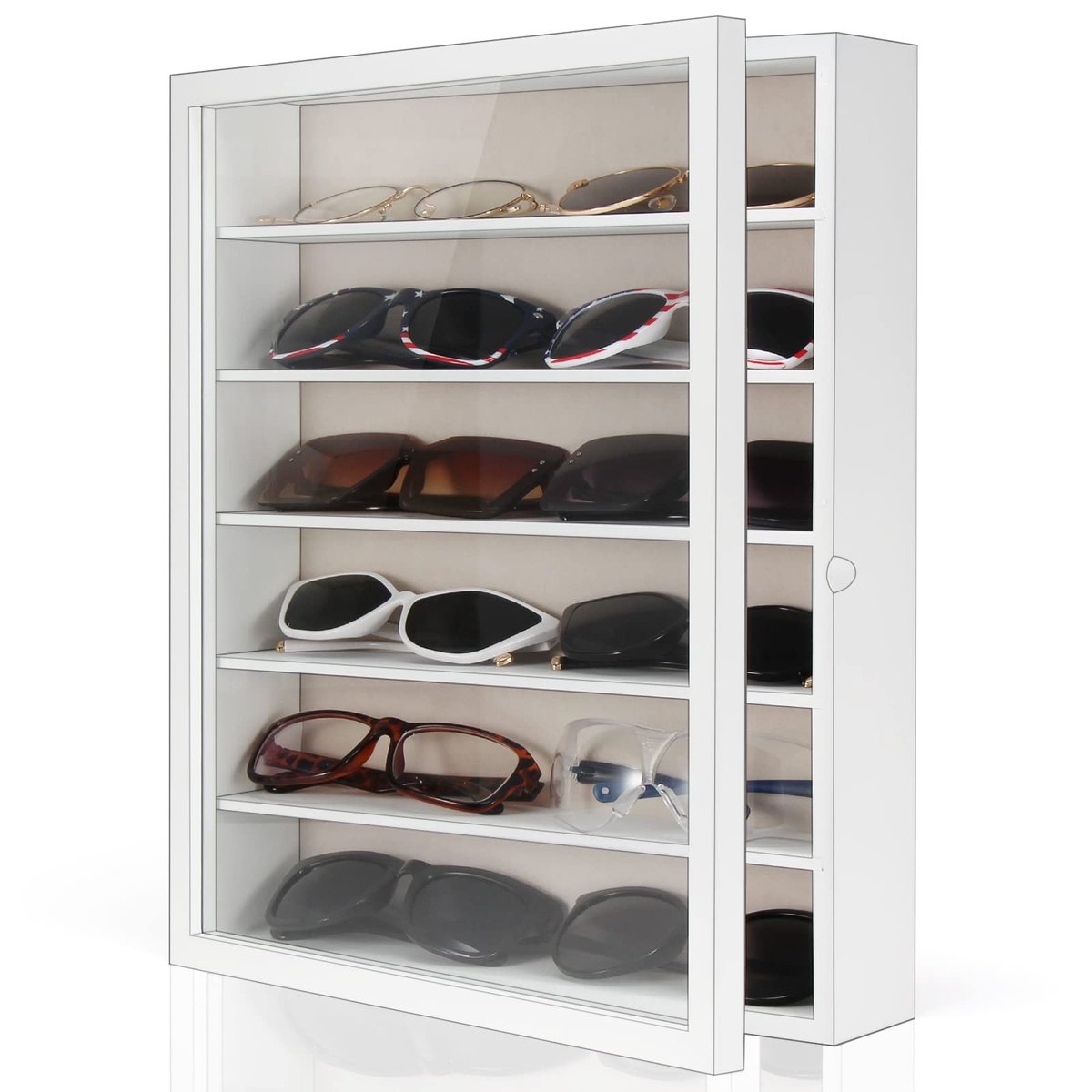 MTTProducts - Zonnebril Organizer - Eyeglasses Display Case - Rustieke Houten Houder - Wit - Geschikt voor Volwassenen - Grote Glazen Opslagbox