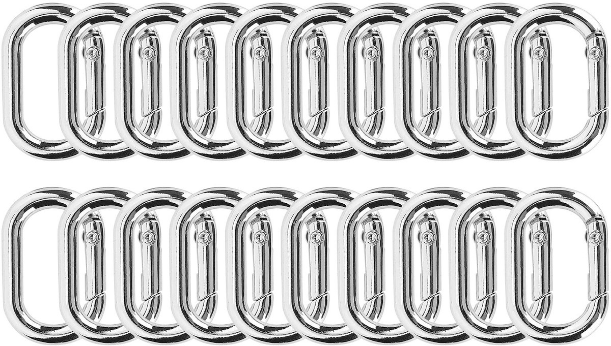 Allecto - Ovale Veergesp - 20 Stuks - Lichtgewicht en Duurzaam - Zilver - Karabijnhaak - Perfect voor Tassen en Sleutelhangers - Ovale Gespen