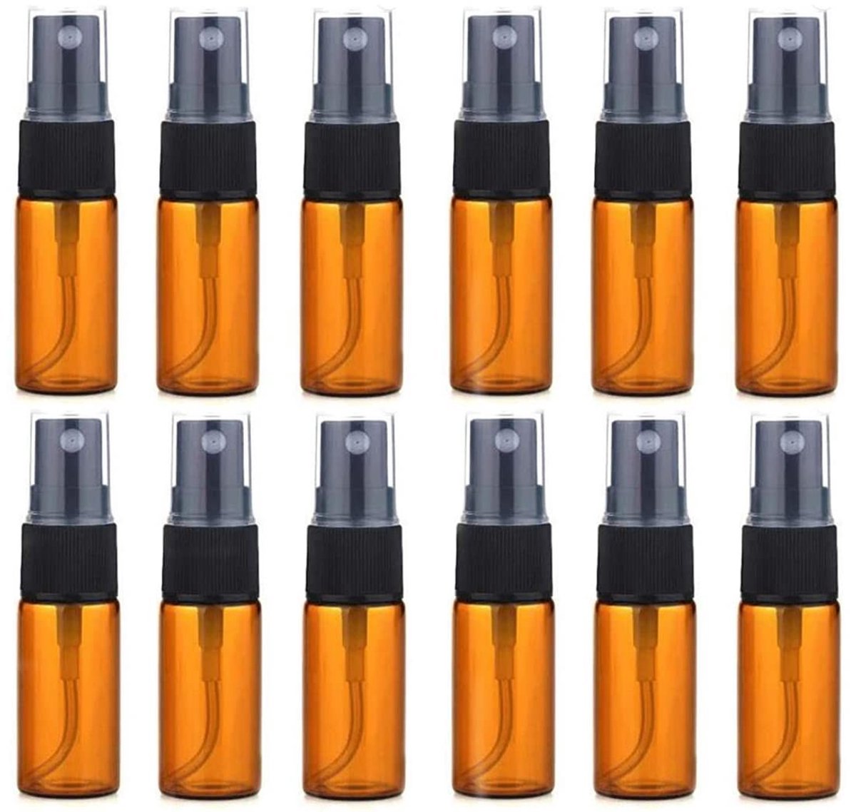 Allecto - Brown Glass Bottles - Sprayfles - Perfect voor essentiële oliën - 5 ml - Herbruikbaar - Handig voor reizen - Set van 12