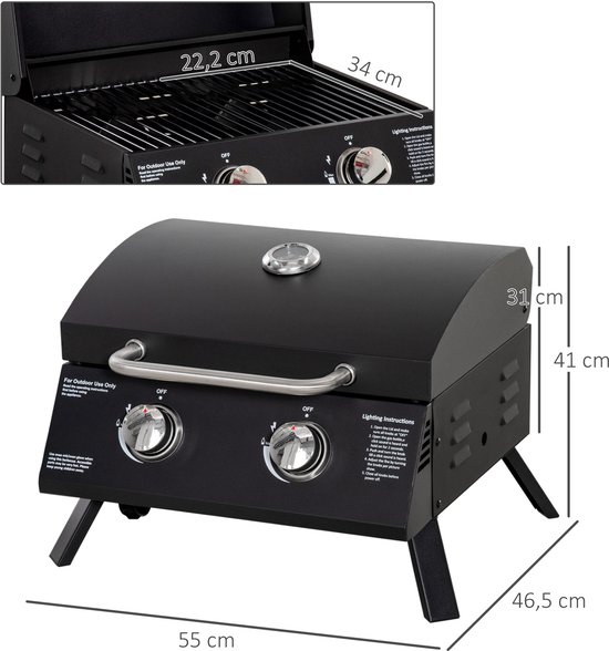 Outsunny Gasgrill - Staal - 55x46,5x41cm - Zwart van Outsunny — afbeelding 3