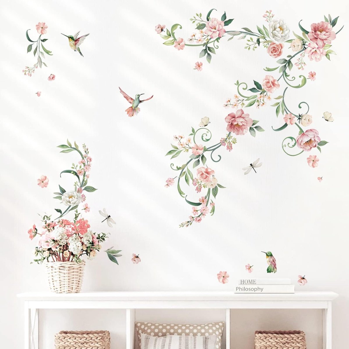 Seb3 - Peony Flower Wanddecoratie - Muurstickers - Waterdicht - Multicolor - Bloemen en Vogels - Geschikt voor Woonkamer en Slaapkamer - DM0933
