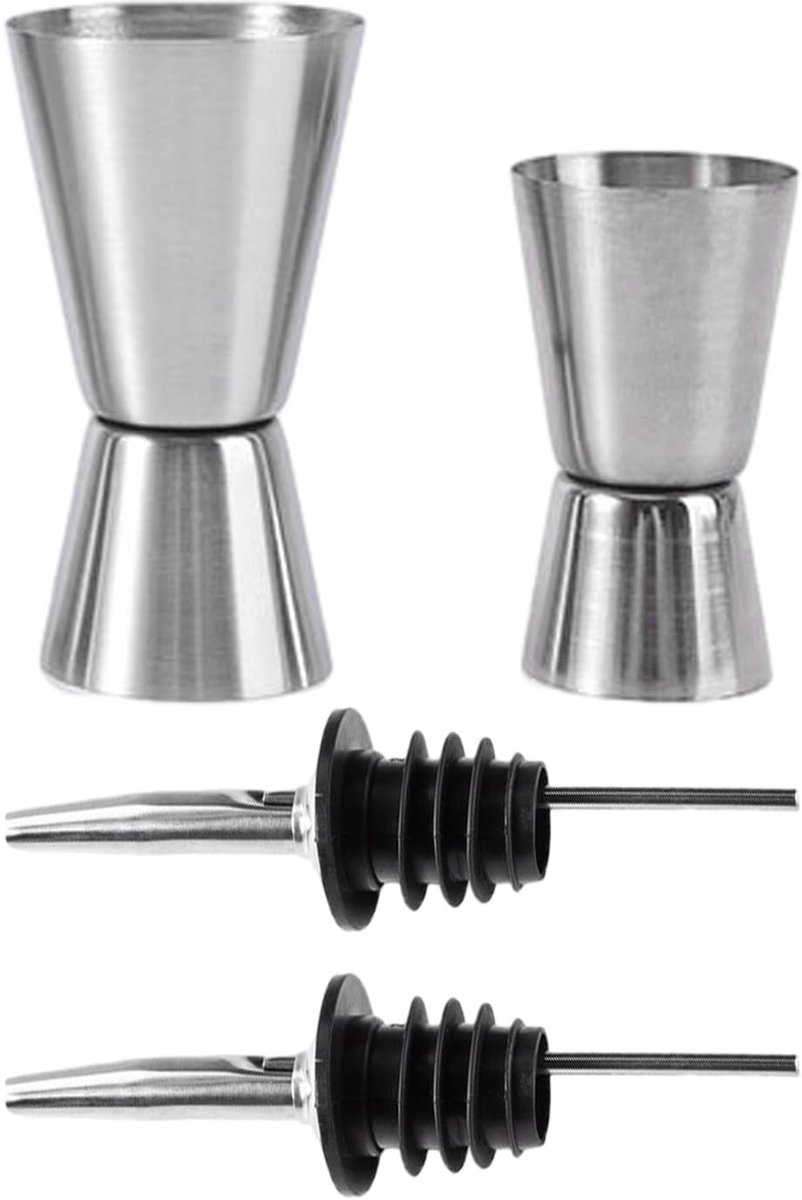 NTHProducts - Cocktail Measuring Glasses - Set van 2 - Rvs Maatbekers - Dubbelzijdig - 15/30 ml en 25/50 ml - Perfect voor Bar en Cocktail Parties - Zi...