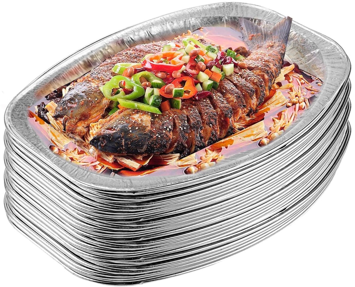 NTHProducts - Aluminium Foil Schalen - Wegwerp Schalen - Ovenbestendig - Ovalen Formaat - Ideaal voor Buffet - 15 Stuks