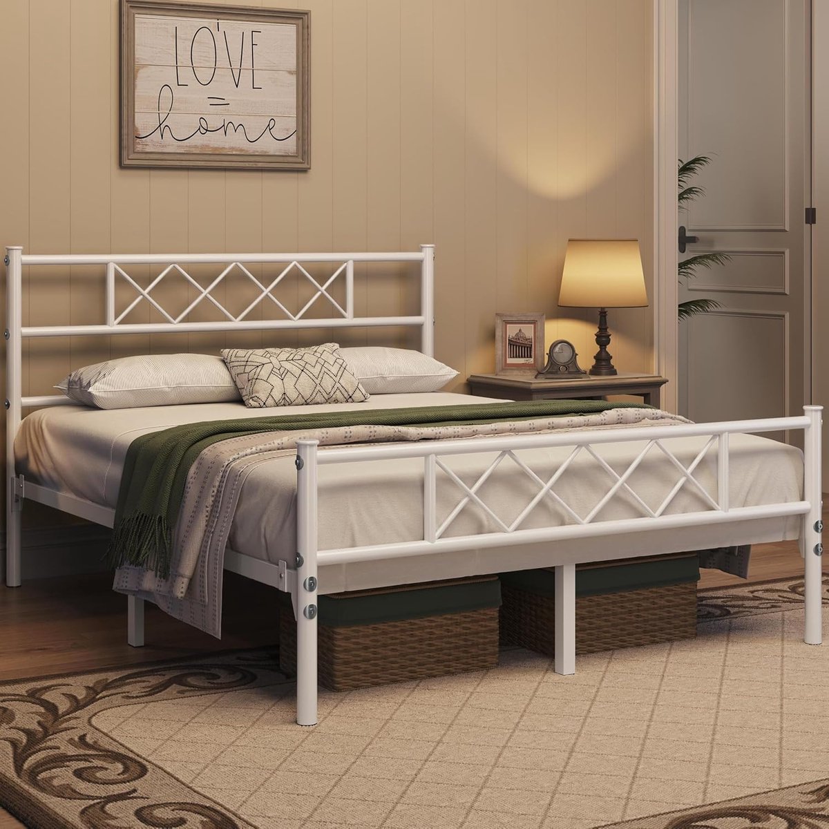 Modern Metalen Bedframe met Hoofdeinde en Lattenbodem - 140x200cm