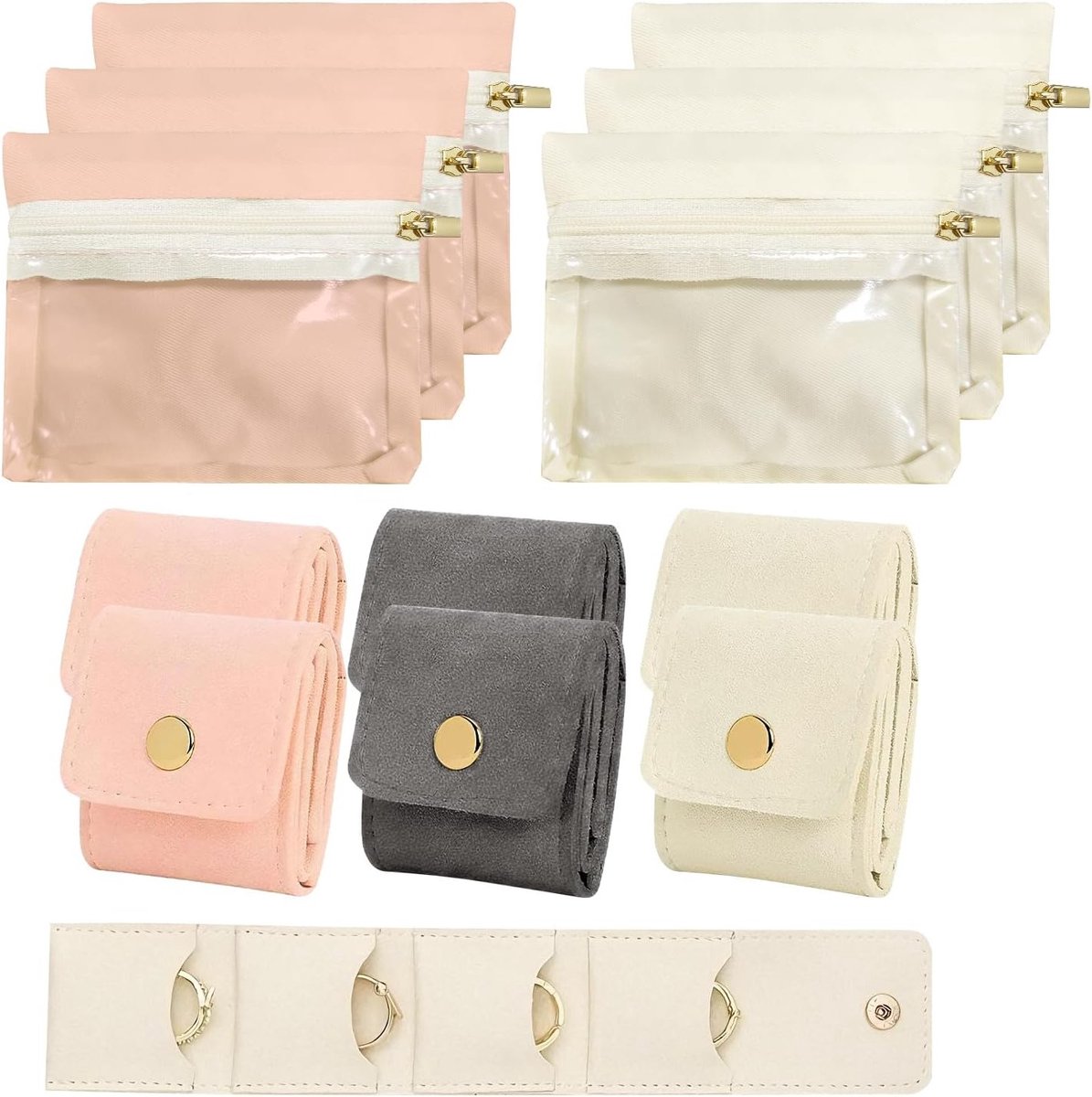 Mini Reisset voor Sieradenopslag - Vouwbare Pouch met Sluiting, Zachte Voering en Meerdere Compartimenten voor Oorbellen, Ringen en Kettingen