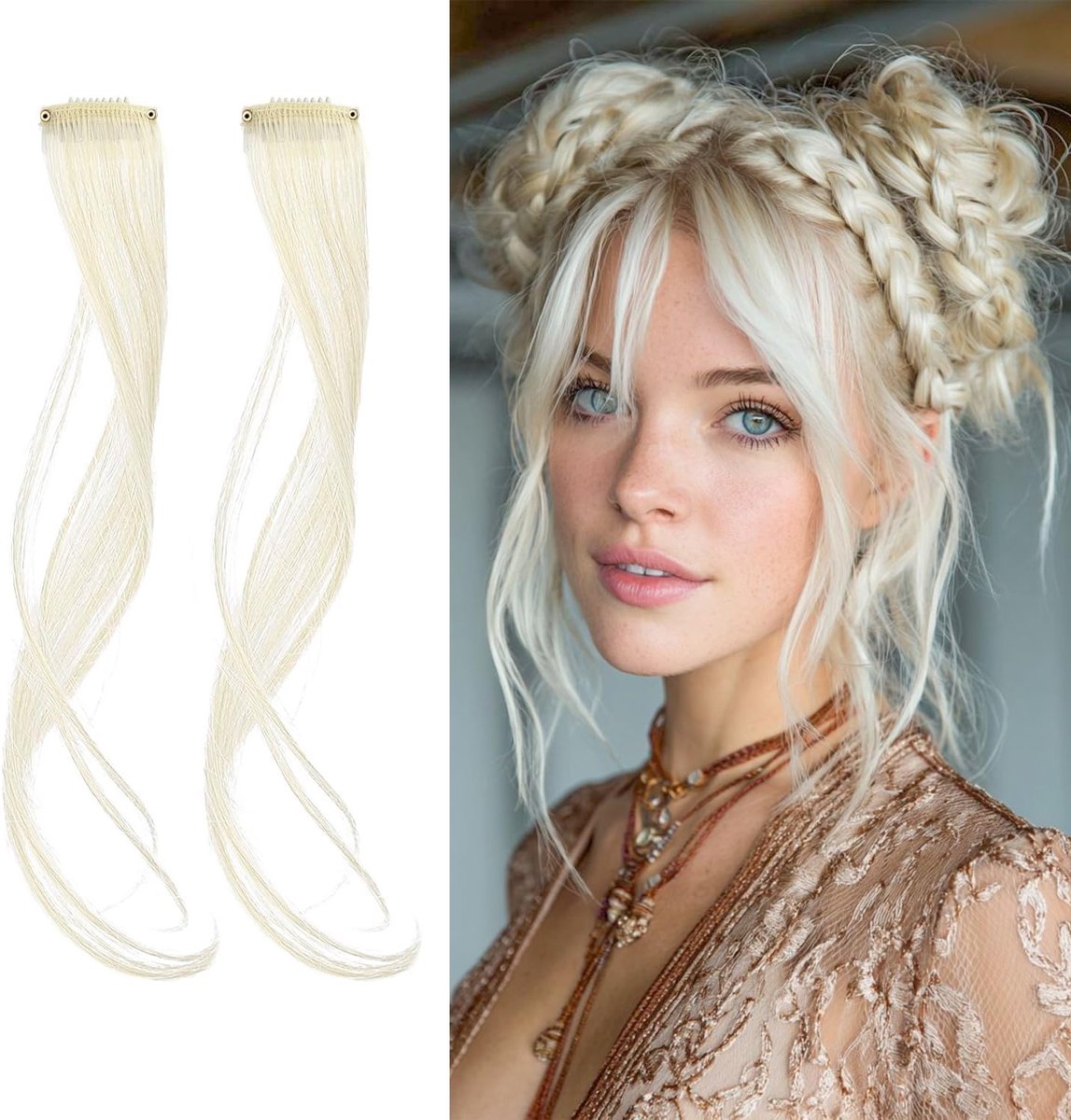 2 Stuks Clip-In Zijspleet Lang Weft Synthetische Golvende Pony Extensies, Naadloze Clip-on Pony voor Vrouwen, 34.7 cm, Perfect voor Haarstyling en Mode