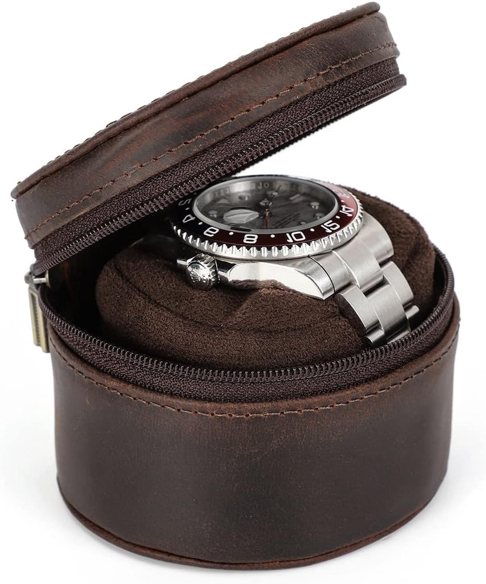 Enkelehuls leren reiskoffer voor horloges - Draagbare opslagbox voor mechanische horloges, perfect voor mannen en onderweg