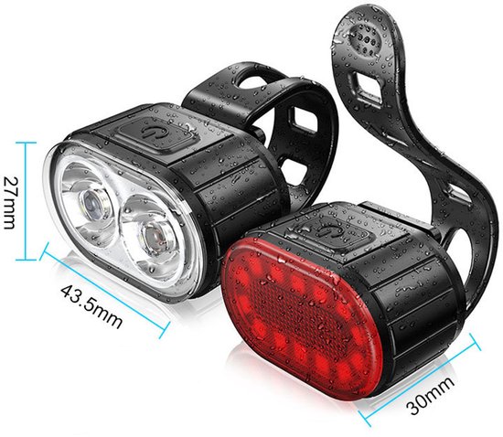 Oneay USB oplaadbare fietsverlichtingsset, ultraheldere LED-achterlichten voor en achter, fietsverlichting voor nachtritten, schakelbare groot-/dimlichtfunctie, waterdicht. — afbeelding 4