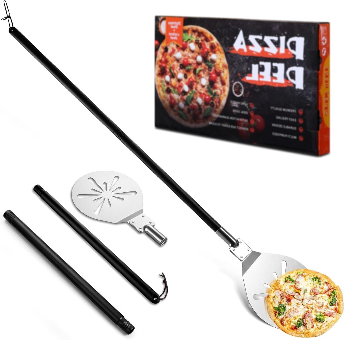 Ronde Perforated Pizza Schep van RVS met Verwijderbare Handgreep voor Oven en Grill, Ideaal voor Perfecte Pizza's en Bakstenen