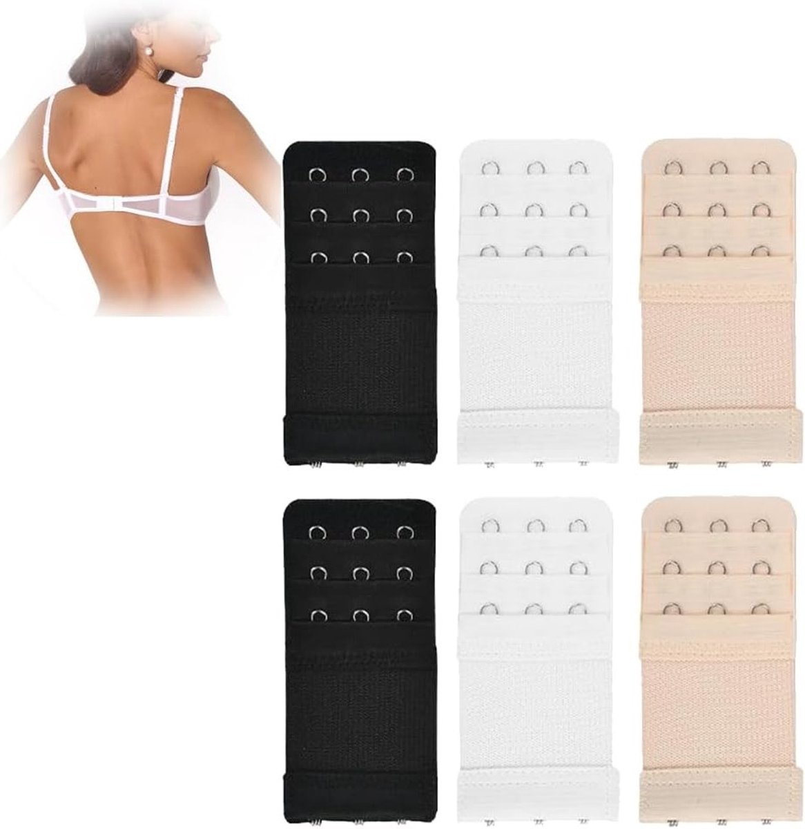 Set van 6 Bh-extensies voor Dames, 3 Haken, 3 Rijen, Ondergoed Verlengstuk, Comfortabele Materniteit Accessoires, Verstelbare Beugelstraps