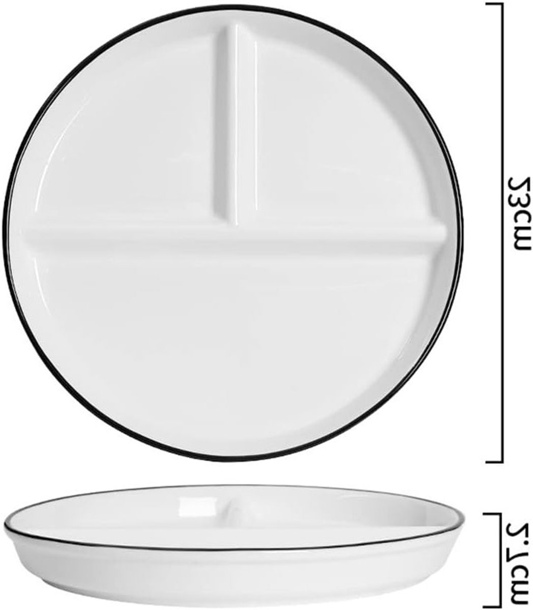 Ceramische plaat met 3 compartimenten voor portiecontrole, ideaal voor dieet, salades en ontbijtgerechten