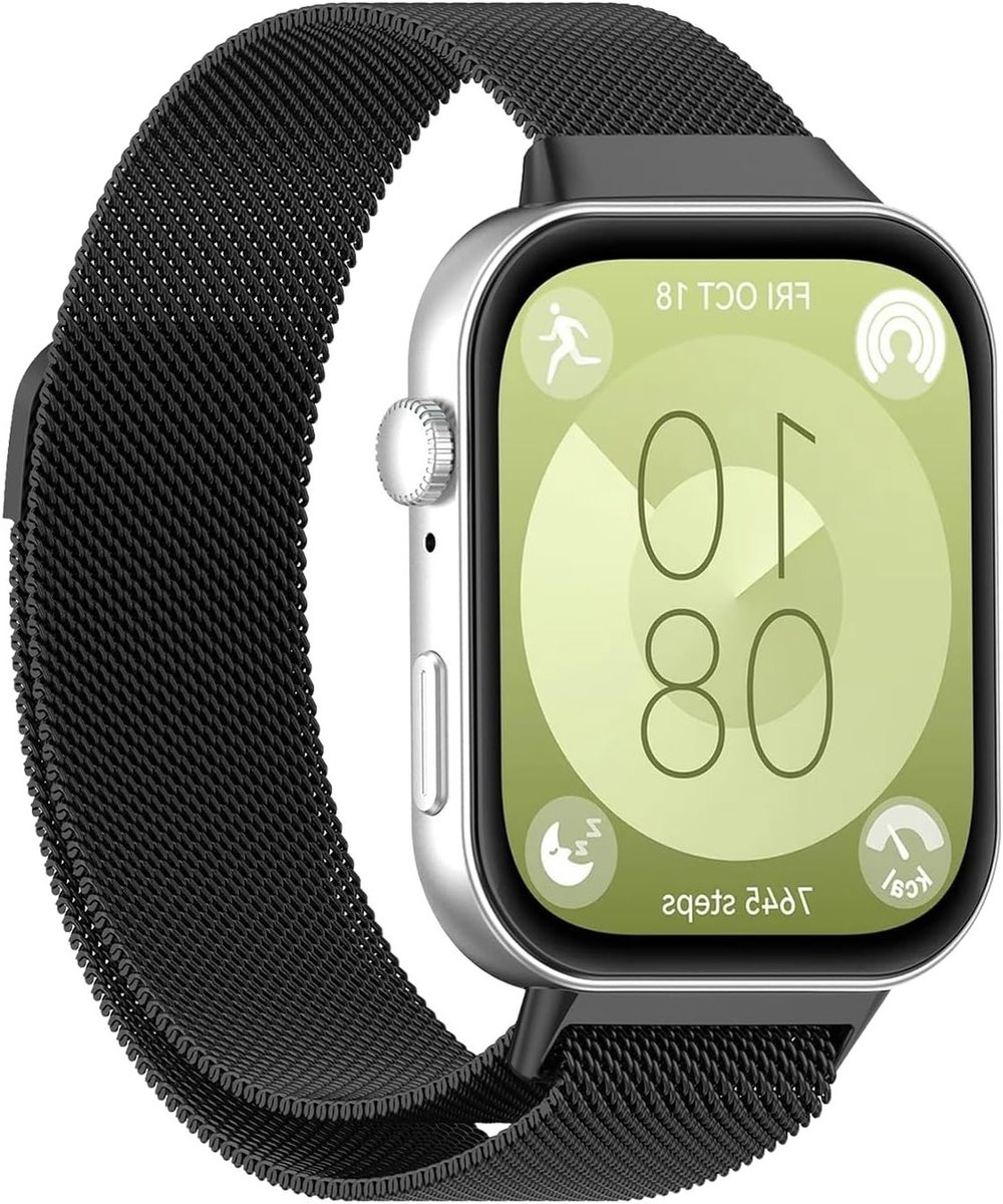 Stalen vervangarmband voor smartwatch, magnetische horlogeband, quick release, geschikt voor Huawei Watch Fit 3, zwart met stijl
