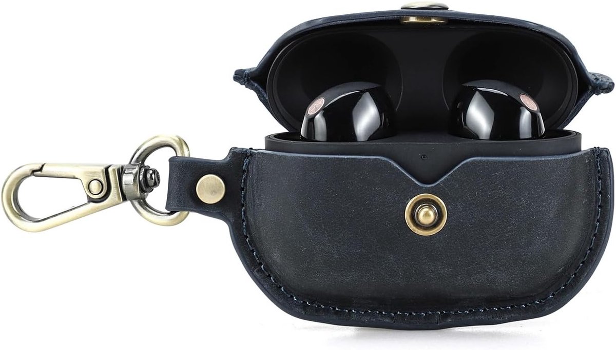 Beschermende Hoes voor Sony WF 1000XM5, Draagbare Echt Leren Oordopjes Case met Sleutelhanger en Luxe Design (Blauw)