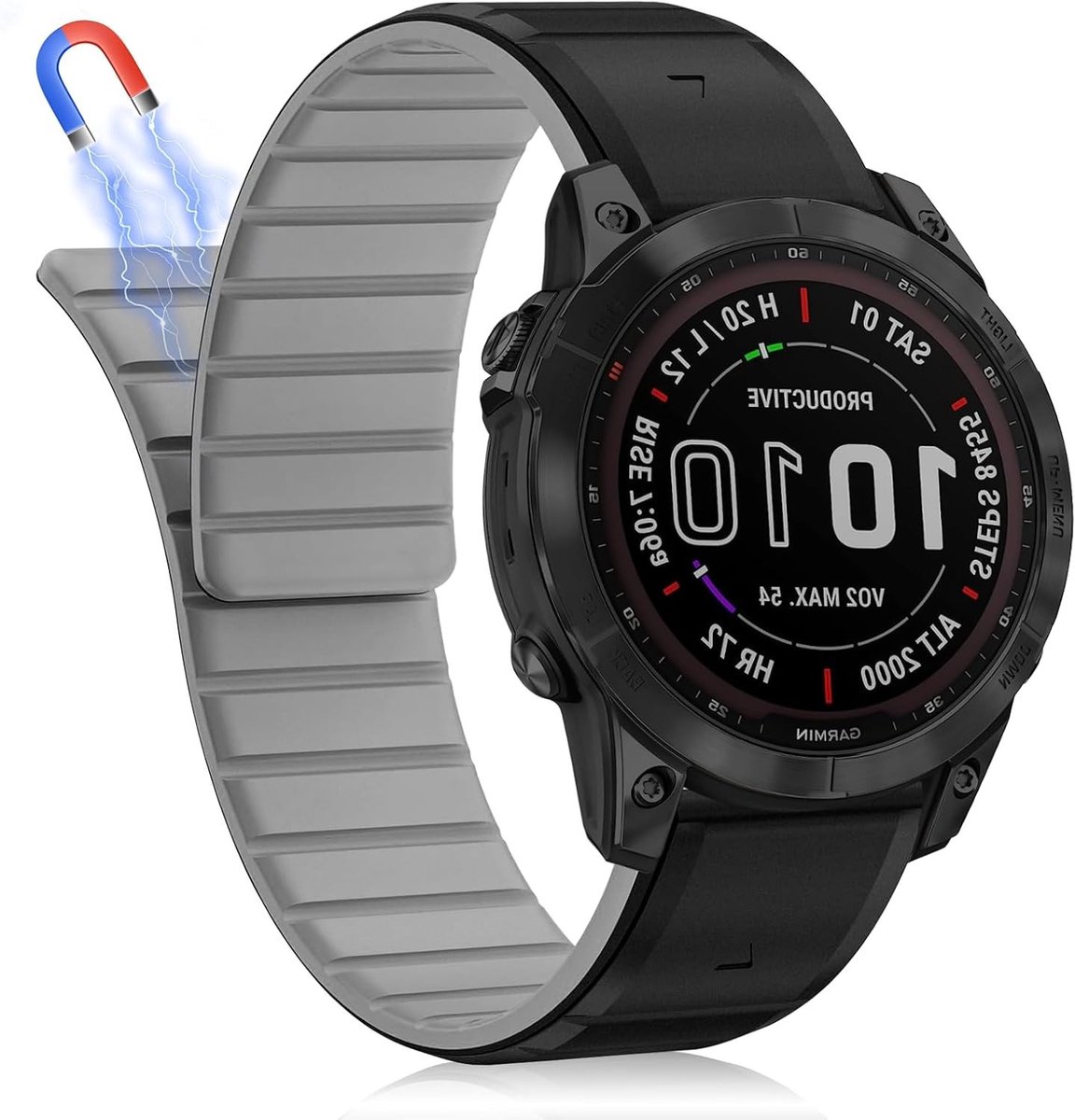 Verstelbare 22mm Magnetische Horlogeband voor Garmin Fenix en Epix - Zwart/Grijs, Silicone, Duurzaam en Comfortabel