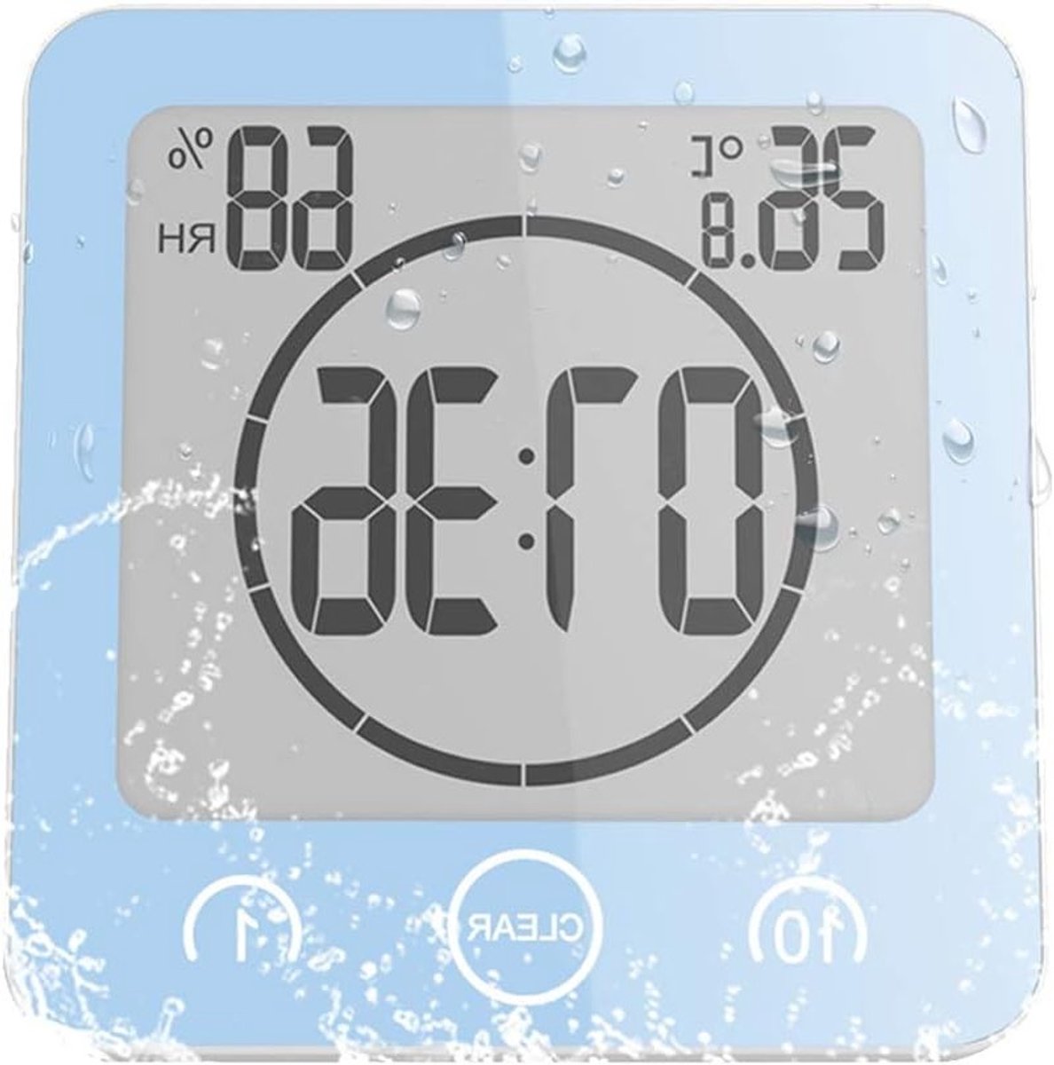 Digitale Badkamer Klok met LCD Scherm, Waterdicht en Aanraakbediening, Temperatuur en Vochtigheid, Countdown Timer en Meerdere Montageopties